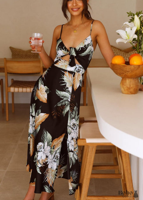 black floral boho dress